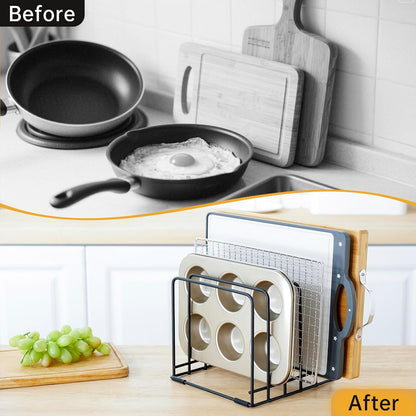 Cutting Board Organizer,Kitchen Cabinet Organizer,Divided Rack with 5 Slots for Baking Trays,Space-Saving Kitchen Storage for Cutting Boards, Cookie Sheet, Thin Pans and Baking Sheets Holder (1pcs)