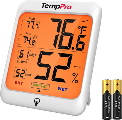 TempPro TempAir Digital Hygrometer Indoor Thermometer for Home | Temperature Humidity Sensor with Comfort Indicator & Max Min Records, Backlit Display Room Thermometer Humidity Meter
