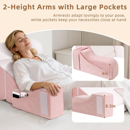 Foldable Reading Pillow for Sitting in Bed Adult, White/Grey, 19"