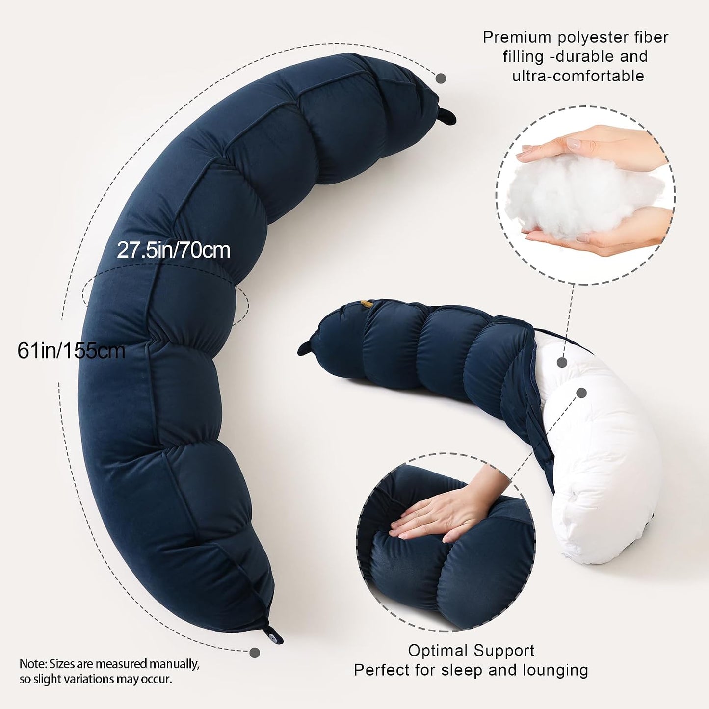 Peallow(Pat. Pend) – Long Round Body Pillow for Adults, Bolster Pillow for Sleeping, Soft and Supportive Pillow for Sleeping & Lumbar Support (Green-White, 29.5")