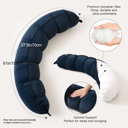 Peallow(Pat. Pend) – Long Round Body Pillow for Adults, Bolster Pillow for Sleeping, Soft and Supportive Pillow for Sleeping & Lumbar Support (Green-White, 29.5")