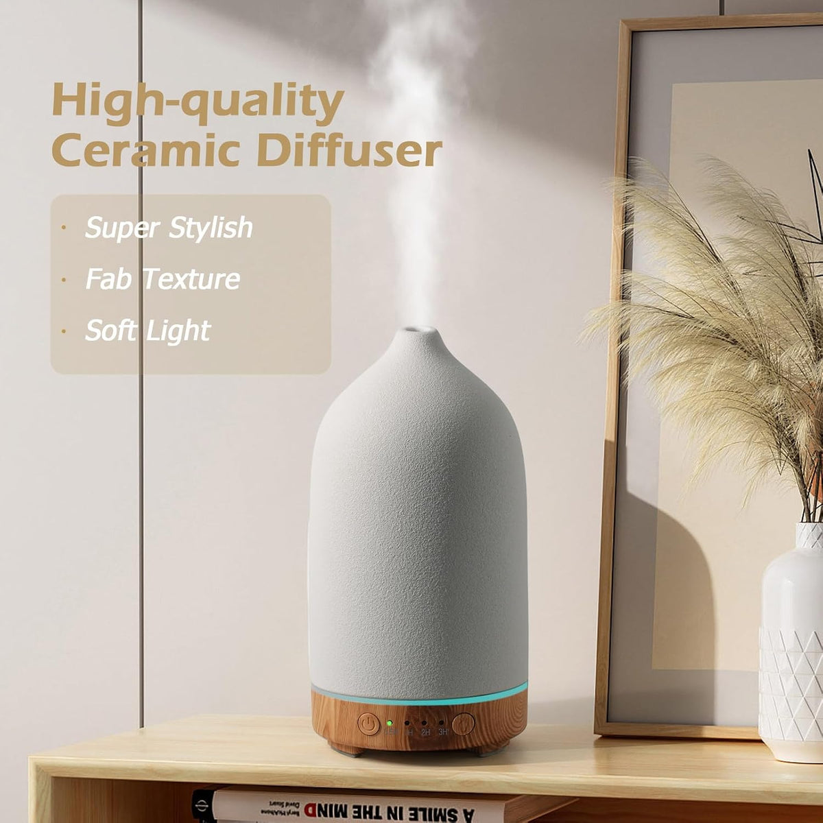 Diffuserlove Ceramic Essential Oil Diffuser 160ML Aromatherapy Diffuser for Home Bedroom Room Cool Mist Humidifier Stone Air Diffusers (Size:6.8" H x 3.6" W)
