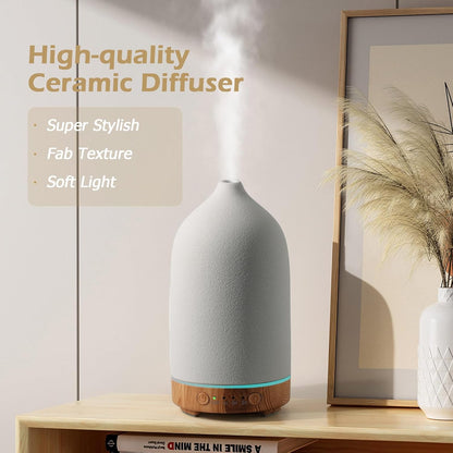 Diffuserlove Ceramic Essential Oil Diffuser 160ML Aromatherapy Diffuser for Home Bedroom Room Cool Mist Humidifier Stone Air Diffusers (Size:6.8" H x 3.6" W)