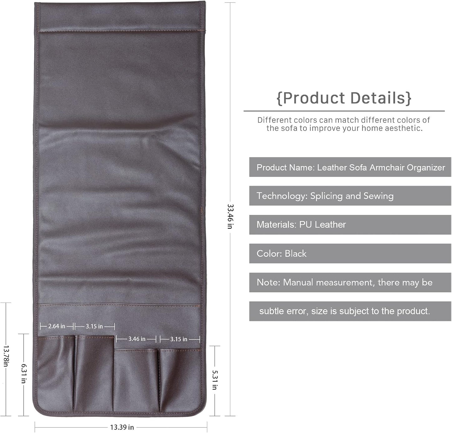 PU Leather Sofa Armrest Organizer, Armchair Magazine Holders, Waterproof Remote Holder for Recliner Couch with 1 Large Pocket, 4 Small Pockets for Magazine, Remote, Phone, Ipad, Books (brown)