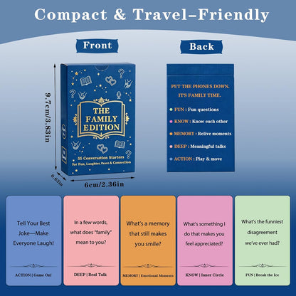 Family Conversation Cards - 55 Questions for Family Bonding, Teens & Adults | Fun Conversation Starters, Meaningful Family Game for Dinner Table, Road Trips & Quality Time
