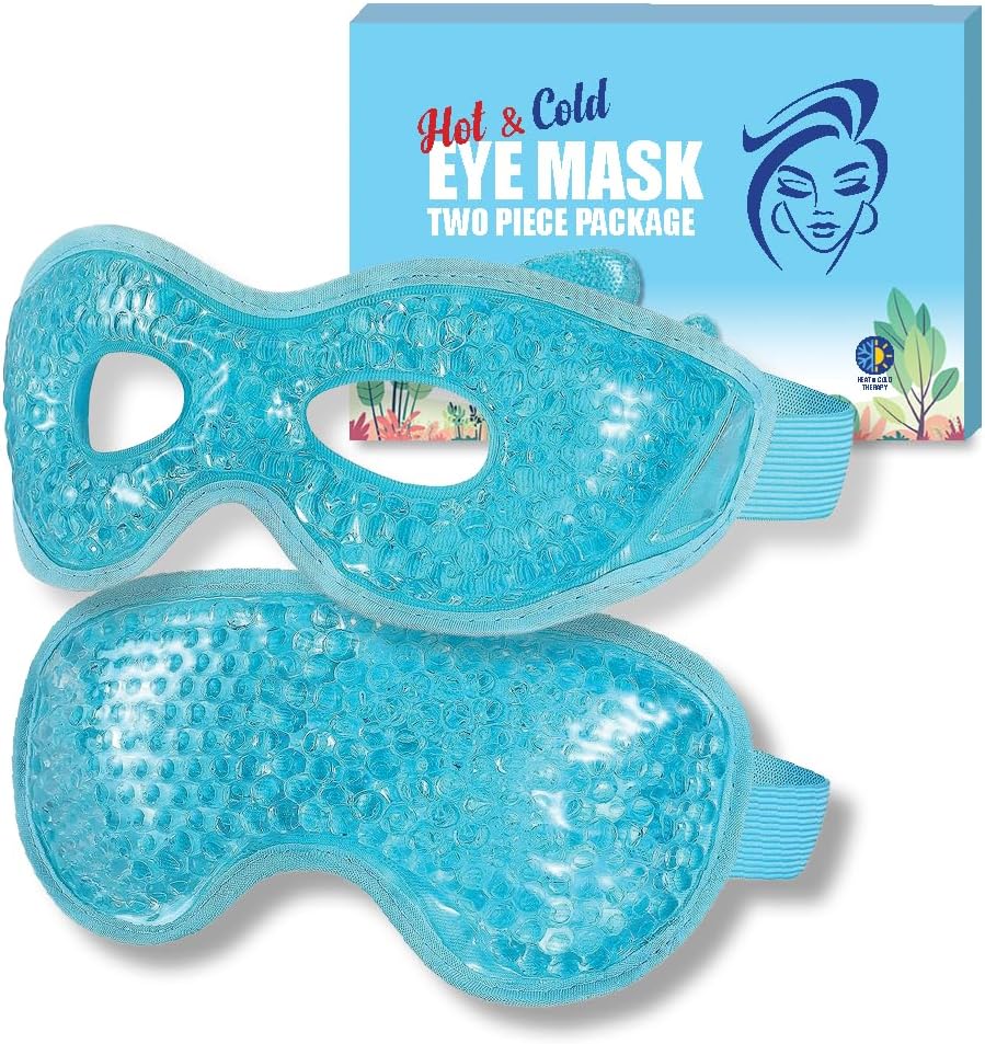 USA Merchant - Cold & Hot Eye Mask Gel Bead Mask for Dry Eyes, Dark Circles, Stress Relief, Migraines, Eye Ice Pack, Reusable, Compress Mask, Convenient Storage Bga (Eye Mask Blue)