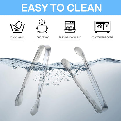 6PCS Ice Tongs Mini Sugar Tongs 4.25Inch Stainless Steel Kitchen Utensils Set,Small Serving Tong and Tiny Kitchen Tong for Appetizers,Tea Party, Coffee Bar, Desserts by Sunenlyst (Silver)