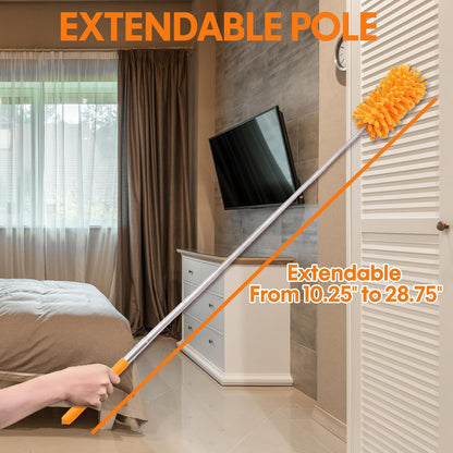 Retractable Gap Dust Cleaner, 3 Microfiber Cloths, 30-100 Inch Handle, Gray | Retractable Duster Brush with Washable Replaceable Head Cleans Under Appliances, Sofas, Beds, Refrigerators and Furniture
