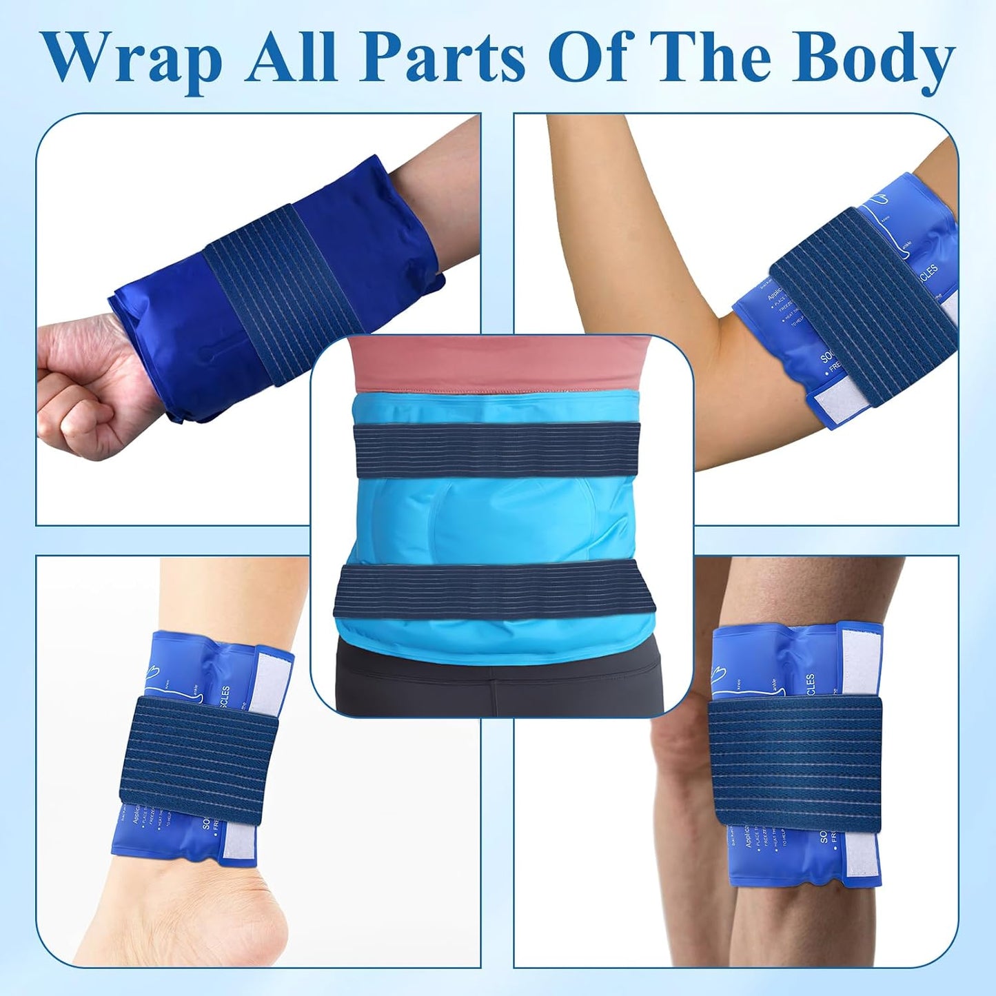 4 Pack Ice Pack Holder Straps for Cold Therapy, 35.5" x 3" Stretch Elastic Wrap with Hook and Loop, Reusable Extender Belt for Knee Shoulder Back (Straps Only, No Ice Packs)(White)