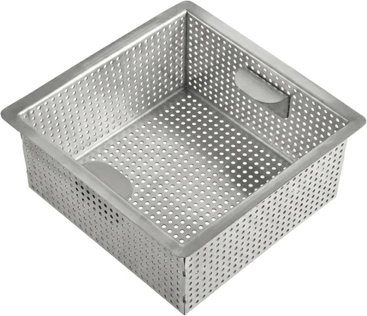 Commercial Stainless Steel Floor Drain Strainer Basket with Flanged Top, 8.5 x 8.5 x 3 Inch Heavy Duty Drain Filter Insert, 1/8 Inch Perforated Drain Catcher for Restaurant Kitchen Floor Drains