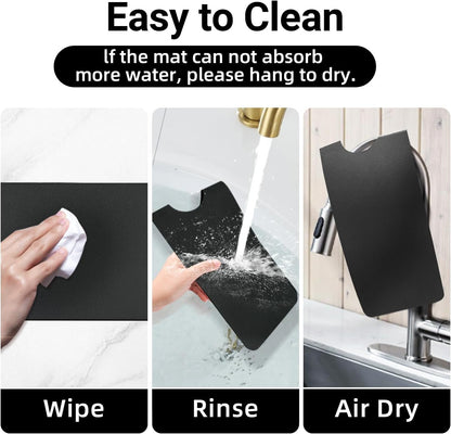 LOPNUR Cuttable Faucet Mat for Kitchen Sink, Extra Long 29 Inch, Black | Super Absorbent & Fast Dry Diatomite Sink Splash Guard, 0.8-2.4 Inch Adjustable Faucet Hole, Cut to Fit Bathroom & RV Sinks
