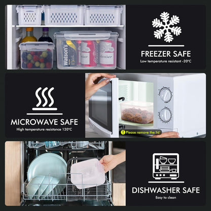 HOTEC 5-Pack Large Fruit Storage Container for Fridge Leak proof with Removable Colander, BPA Free Dishwasher & microwave safe Largest 4.15L