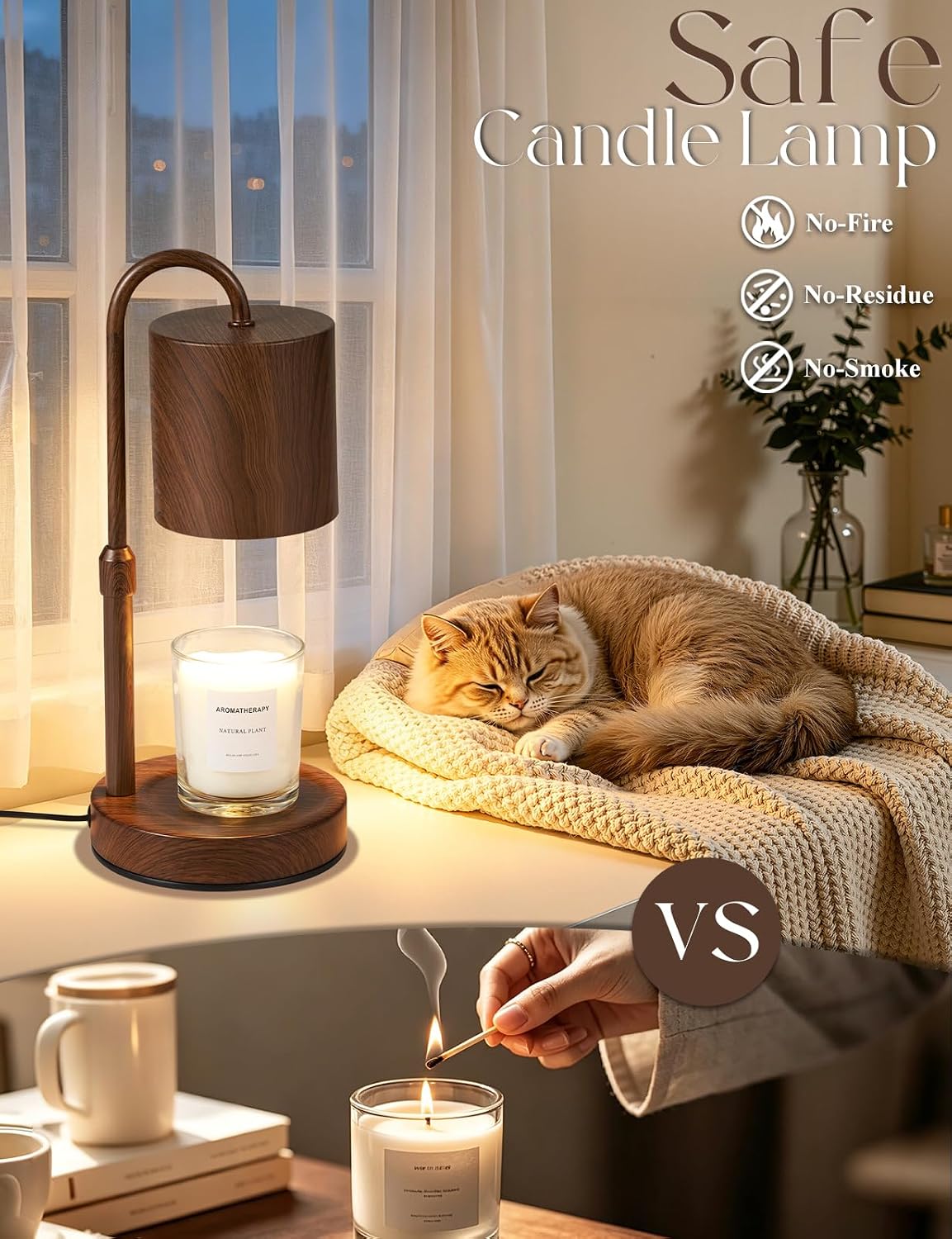 Briever Dimmable Candle Warmer Lamp with Timer, Height Adjustable Electric Candle Wax Warmer, Christmas Birthday Gifts for Women Mom, House Warming Gifts New Home Room Decor, Black Solid Wood Base