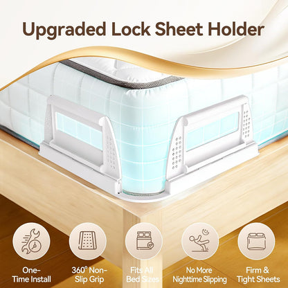 Bed Sheet Holders for Corners and Sides, 4Pcs Heavy Duty Sheet Straps & Grippers, Mattress Sheet Holder Keep Sheets Tight All Night, Universal Fit for Fitted Sheets, Queen King Twin RV