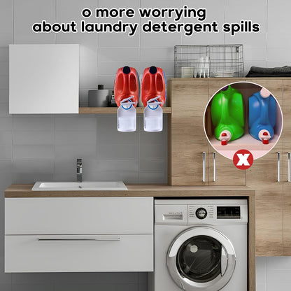 KMOUANTS 2 Pack Laundry Detergent Dispenser Cup Holder, Nozzle button upgrade，Easily No More runny or Messy Laundry Detergent, Laundry Cup Holder and drip Tray Room Organization and Storage
