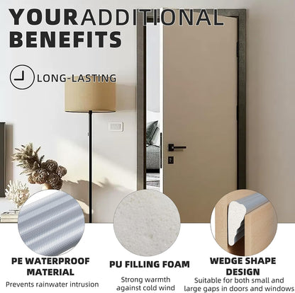 196" White Wedge Weather Stripping Door Seal, Foam Door Gap Seal | Noise & Draft Blocking, Windows & Doors Winter Insulation, Door Frame Soundproofing, Self Adhesive Weatherstrip Tape