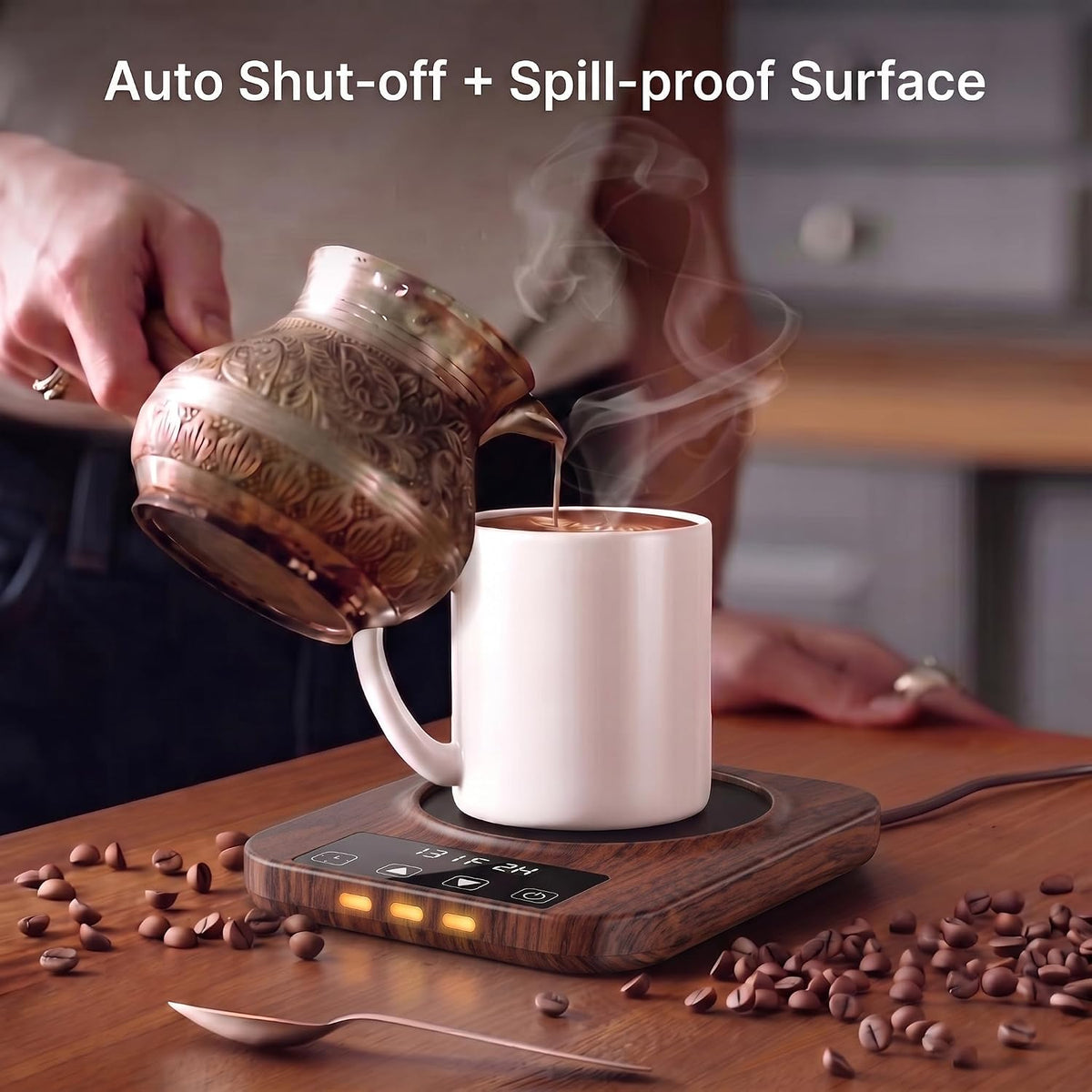 Coffee Mug Warmer for Desk - 9 Temperature Settings (100°F-180°F) Smart Electric Cup Warmer with 1-12H Timer, Large Heating Plate Auto Shut Off Coffee Warmer，Walnut