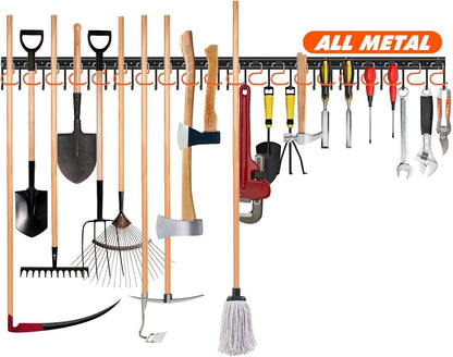 TVKB 68'' All Metal Garden Tool Organizer Adjustable Garage Tool Organizer Wall Mount Garage Organizers and Storage with Heavy Duty Hooks Tool Hangers for Garage Wall, Shed, Garden