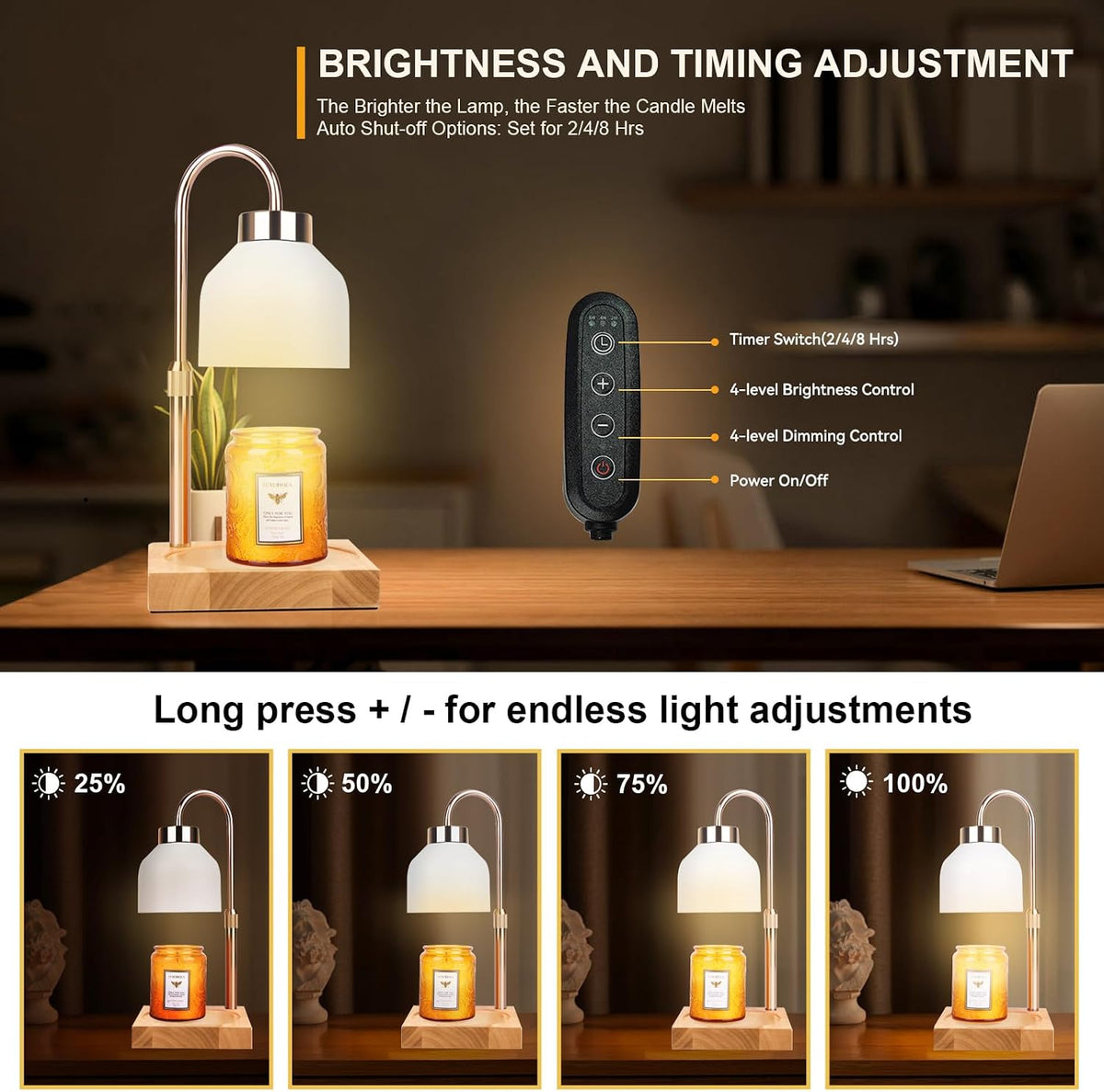 Candle Warmer Lamp with 3 Bulbs, Adjustable Height Dimmable Candle Warmer with Timer, Candle Lamp with Charming Gift Box Ribbon,Birthday Gifts for Women Mom, House Warming Gifts New Home Decor