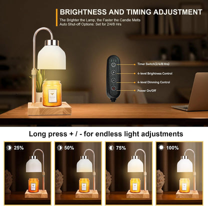 Candle Warmer Lamp with 3 Bulbs, Adjustable Height Dimmable Candle Warmer with Timer, Candle Lamp with Charming Gift Box Ribbon,Birthday Gifts for Women Mom, House Warming Gifts New Home Decor