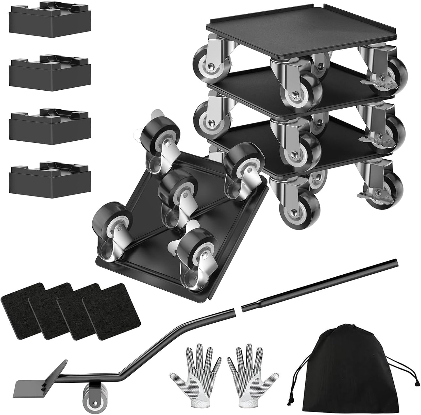 LOYAL TIGER 1500LBS Heavy Duty Furniture Dolly & Movers Set (5.4 Inch, Red) | 5-Wheel Carbon Steel Rollers with Locking Casters & Lifter. Moving Kit for Refrigerator, Washer, Sofa & Cabinet.
