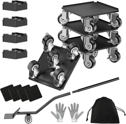 LOYAL TIGER 1500LBS Heavy Duty Furniture Dolly & Movers Set (5.4 Inch, Red) | 5-Wheel Carbon Steel Rollers with Locking Casters & Lifter. Moving Kit for Refrigerator, Washer, Sofa & Cabinet.