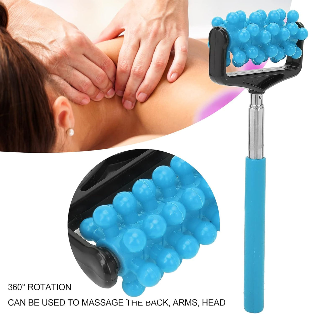 Back Scratchers, Back Massage Roller Massager, Telescopic Roller Massager, Roller Massager Massage ToolsMassage Tools Equipment(Sky Blue)