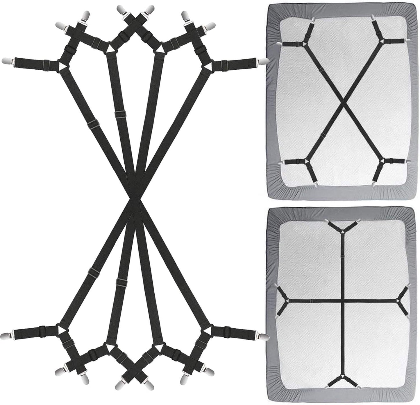 Bed Sheet Holder Straps - Sheet Straps Adjustable Bed Sheet Clips Fasteners Keep Sheets Stays in Place,2Pcs/Set Black