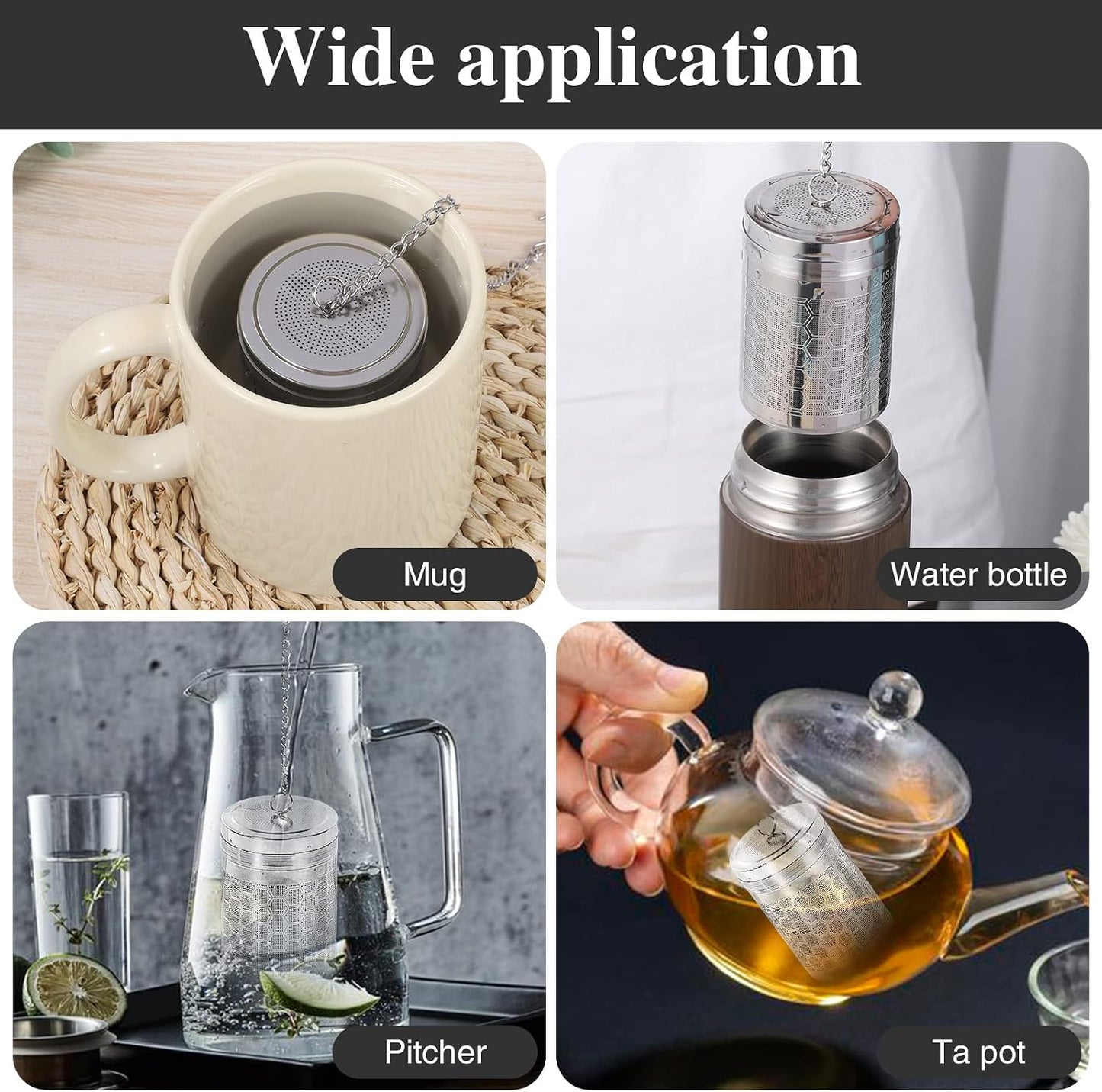 2 Pack Tea Infusers For Loose Tea, 304 Stainless Steel, 2 Inch | Fine Mesh Filter, Threaded Lid, Chain Hook, Drip Trays, Fits Most Mugs And Teapots, Dishwasher Safe