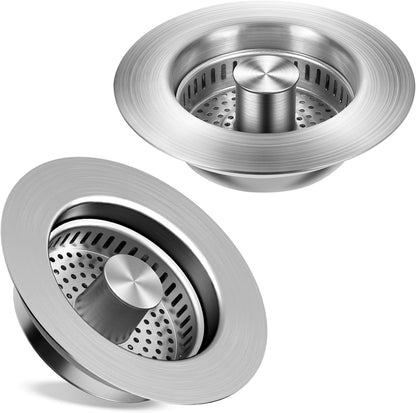 TGOSOMT Kitchen Sink Drain Strainer Stopper, Anti-Clog & Quick Drain | 3-IN-1 Design, Stainless Steel 304, Removable Strainer Basket, Corrosion & Scratch Resistant, Fits US Standard 3-1/2" Drain