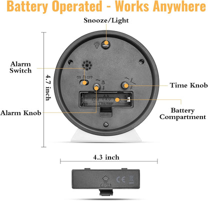 4.5 Inch Small Desk Clock Battery Analog Alarm Clock for Bedroom, Black