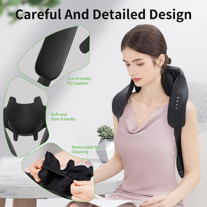 Shiatsu Back and Neck Massager, Cordless Shoulder Massager with Heat, Electric Deep Tissue 3D Kneading Massage Pillow for Shoulder, Leg, Body Muscle Pain Relief, Gifts for Men Women