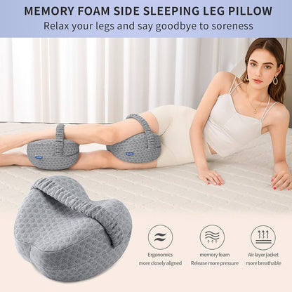 Side Sleeper Heart-Shaped Knee Pillow, Memory Foam Leg Positioning Pillow, Ergonomic Design, Perfect for Side Sleepers and Pregnant Women, Relieve Body Aches and Pains (Gray)