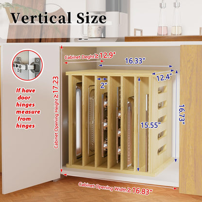 6 Tier Wooden Tray Dividers for Cabinets | Baking Cookie Sheet Organizer, Vertical/Horizontal Cabinet Dividers for Pots, Cutting Board, Kitchen Organizers and Storage