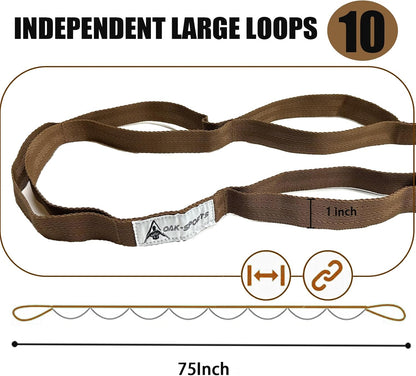Stretching Strap Yoga Strap with Loops for Physical Therapy, Non-Elastic | 10 Loops, 75 inches length, Multi-Color Selection for Yoga Strap for Stretching, Pilates, Dance and Gymnastics