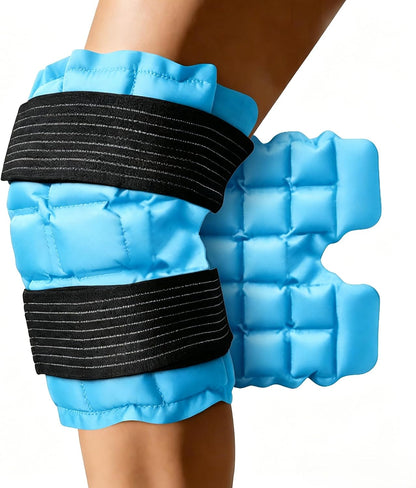 WORLD-BIO Ice Packs for Injuries Reusable, Knee Ice Pack Wrap with Straps, Gel Ice Wrap for Leg Pain Relief, Hot & Cold Compress Therap for Swelling, Water Soak Needed, Light Blue, 1Pack