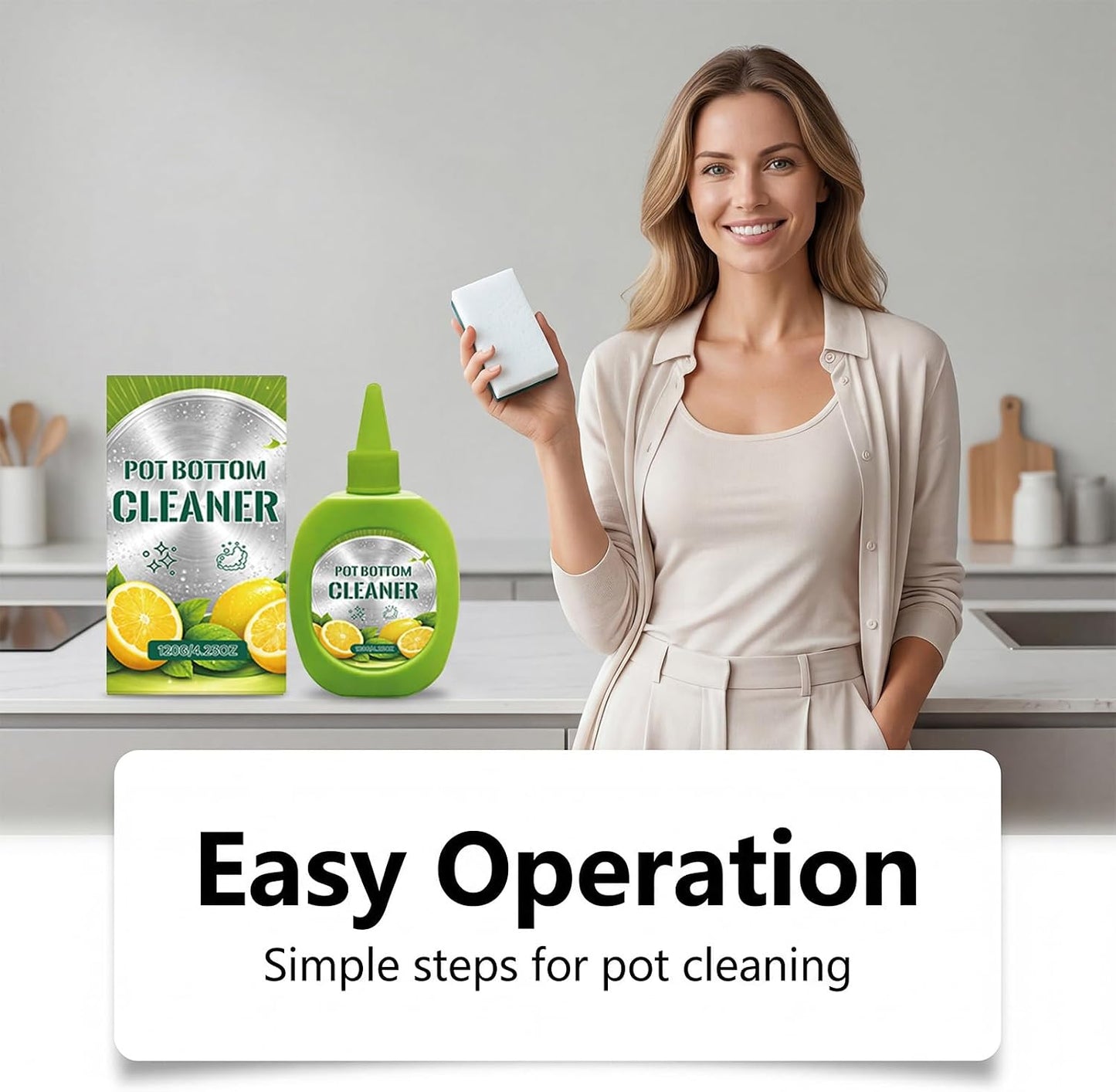 Oven & Pot Bottom Cleaner Gel 4.23 OZ, Stainless Steel | Gel for burnt marks & carbon on stainless steel pots, oven surfaces & cookware; lemon scent; pointed nozzle; 4.23 OZ