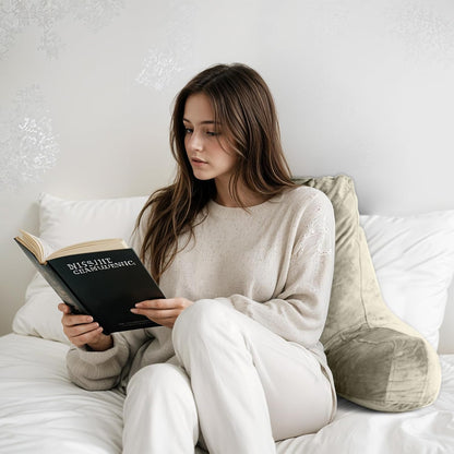 OAISZ Reading Pillow for Sitting in Bed with Shredded Memory Foam, Grey | 19-Inch Back Pillow for Sitting Up in Bed, Extended Arms, Side Pockets, Supportive Adjustable Pillow Removable Washable Cover