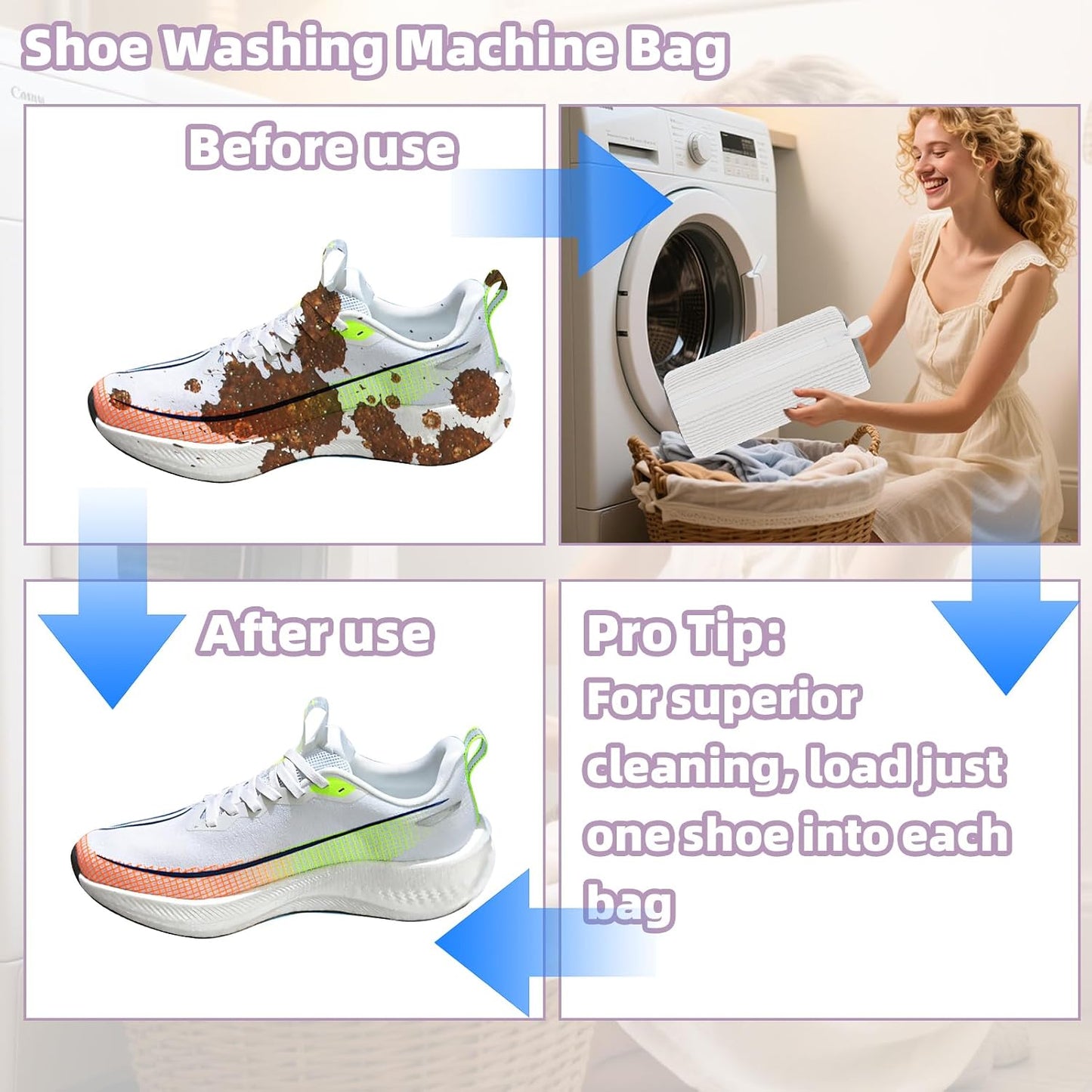 Shoe Washing Machine Bag Shoe Laundry Bags for Sneakers Reusable 2pc Shoes Cleaning Bags 360° Deep Clean for All Shoes Types With Invisible Zipper