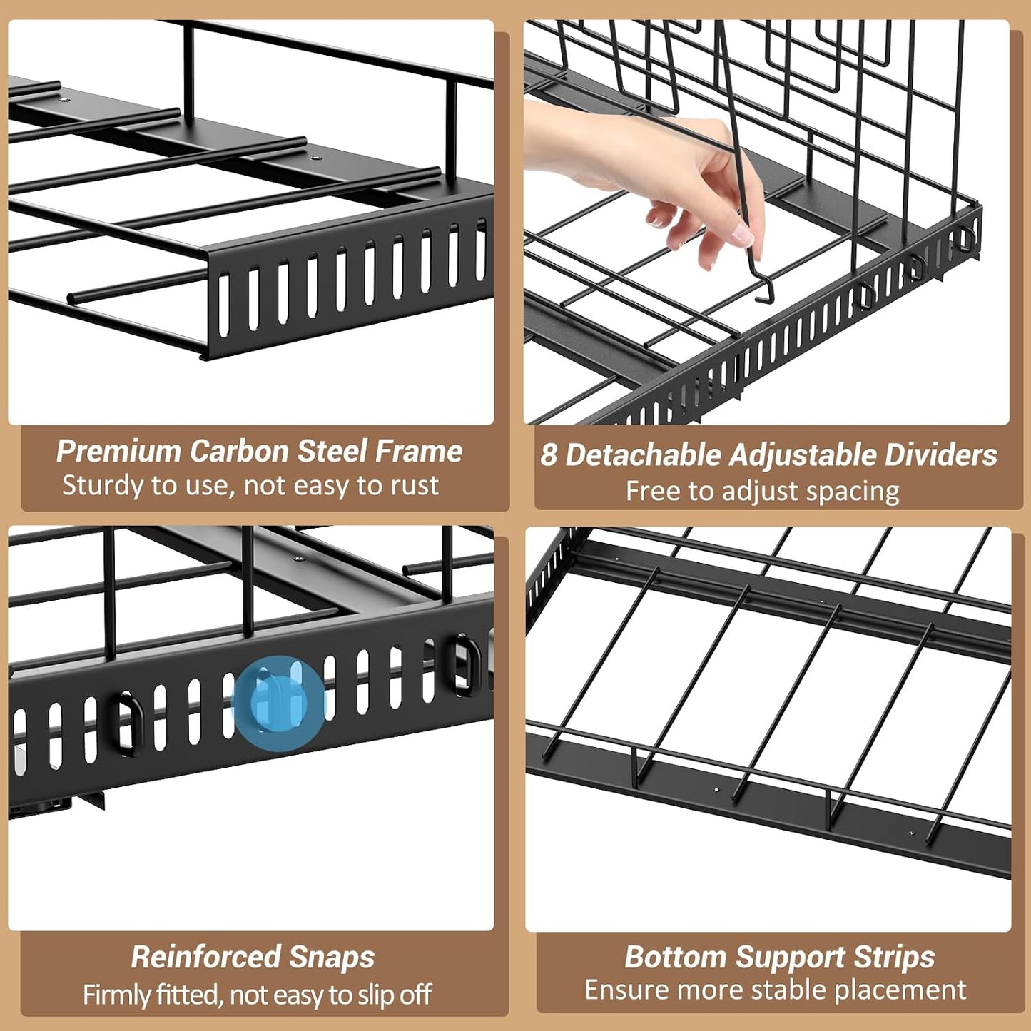 Housolution Pull Out Baking Tray and Cookie Sheet Cutting Board Organizer | 13"-22" Expandable, 21.5" Deep, 8 Adjustable Dividers, Sliding Rail Design, Sturdy Metal Structure, Adhesive/Screw Fixing