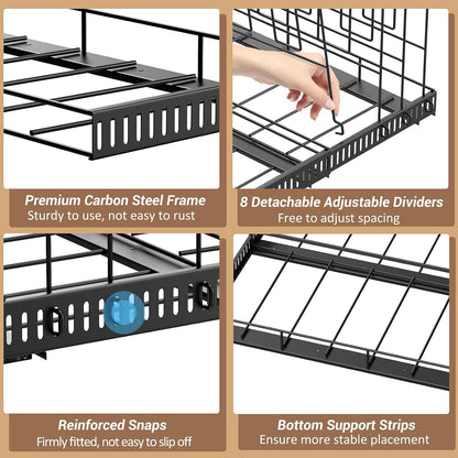 Housolution Pull Out Baking Tray and Cookie Sheet Cutting Board Organizer | 13"-22" Expandable, 21.5" Deep, 8 Adjustable Dividers, Sliding Rail Design, Sturdy Metal Structure, Adhesive/Screw Fixing