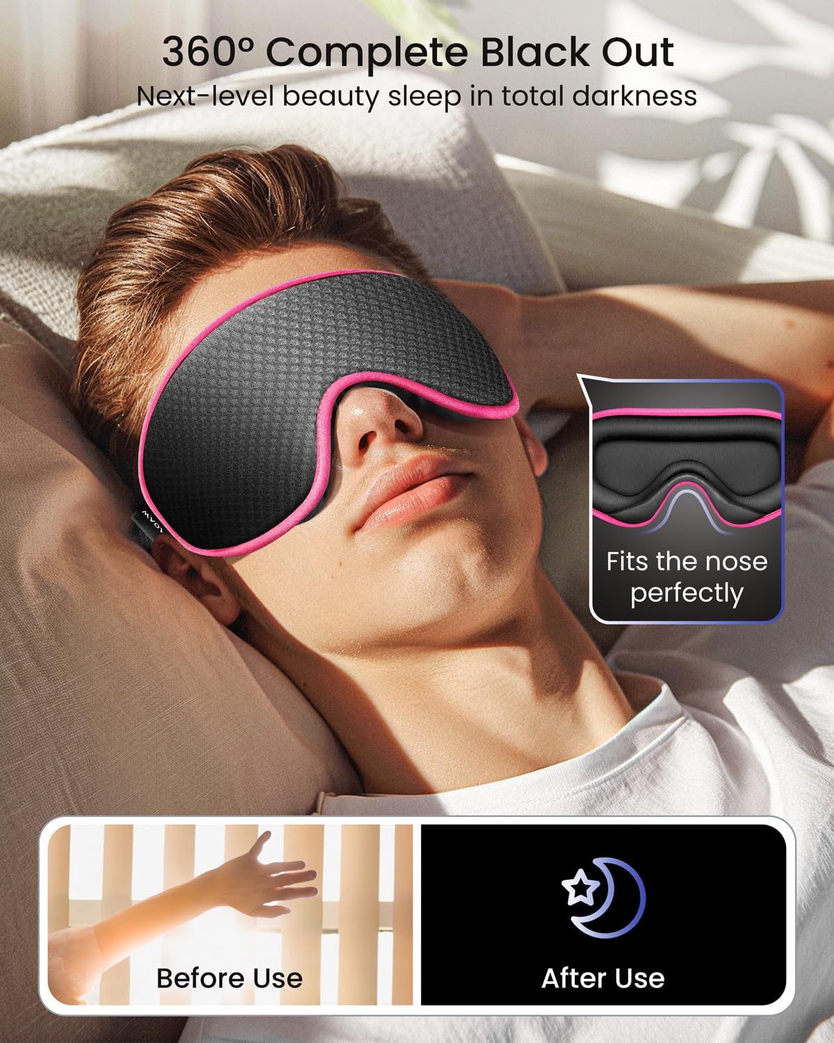 WAOAW Sleep Mask for Men Women: Blackout Eye Masks for Sleep - 3D Breathable Soft Comfortable Eye Mask for Travel - Adjustable Light Blocking Night Masks for Sleeping