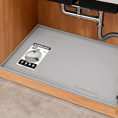 Under Sink Mat 22" X 19", Waterproof Silicone Cabinet Kitchen Liner, Gray | BPA-Free Raised-Edge Cabinet Protector & Leak Tray for Bathroom Cabinets, Boots, Pet Feeding Dog & Cat Mats, Dishwasher Safe