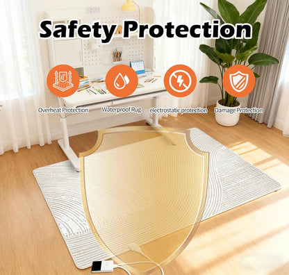 Electric Heated Carpet 35x55in Soft Plush Heating Rug 450W CX | Instant Warmth in 30s, 60 Heat Levels 12h Timer, Energy Efficient Safety Protection Ideal for Home Office Playroom 120V