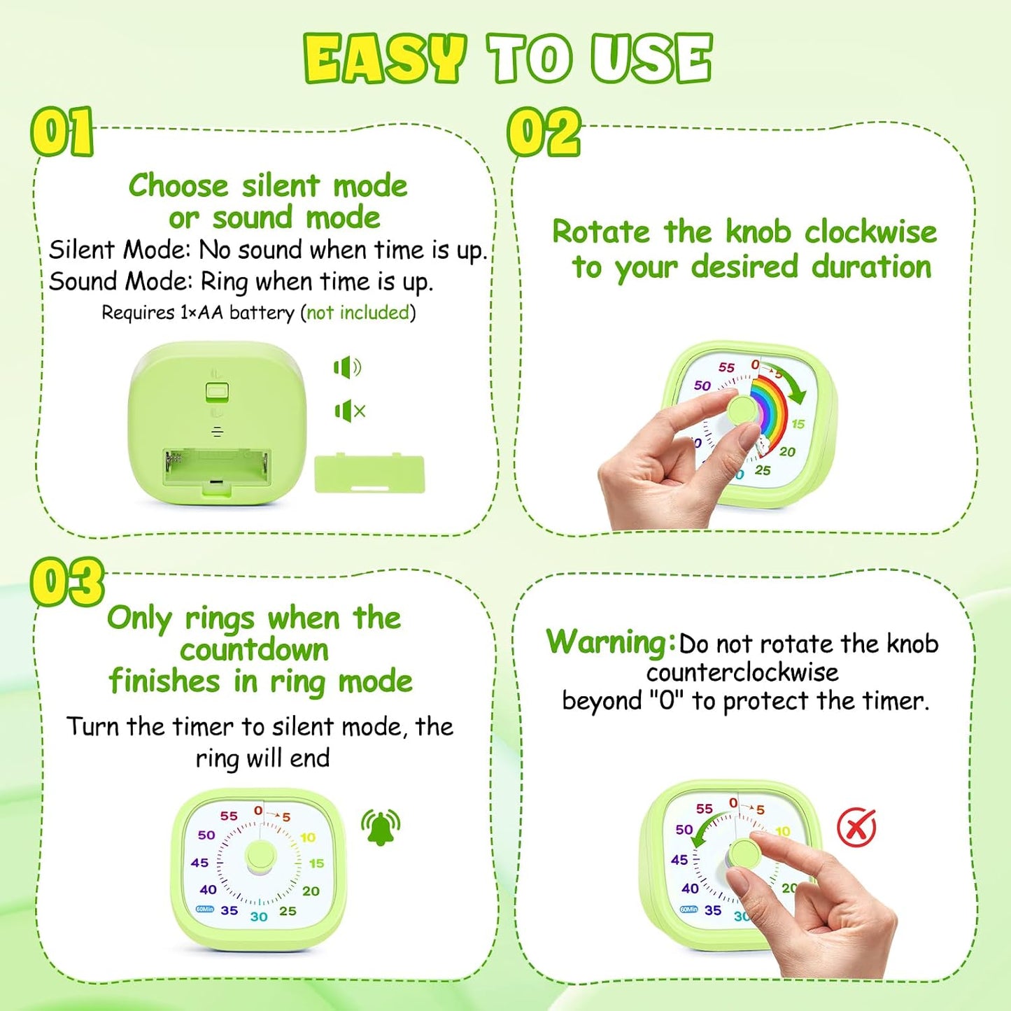 HIPPIH Visual Timer for Kids - 60 Minute Pomodoro Timers for Classroom Kitchen Office, Countdown Kids Timer Clock with Rainbow Disk, Desk Time Management Tool for Toddler with Silent Operation, Blue
