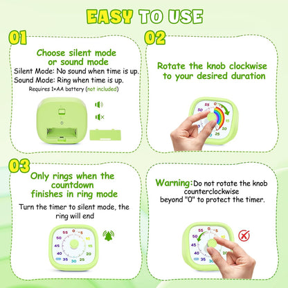 HIPPIH Visual Timer for Kids - 60 Minute Pomodoro Timers for Classroom Kitchen Office, Countdown Kids Timer Clock with Rainbow Disk, Desk Time Management Tool for Toddler with Silent Operation, Blue