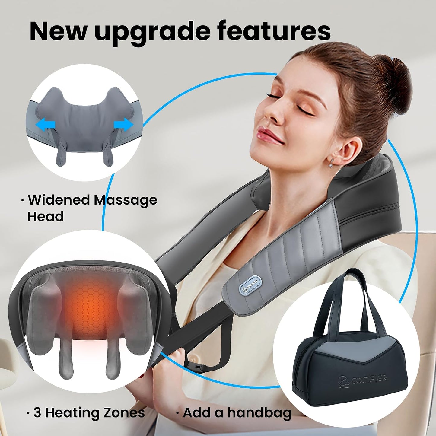 COMFIER Shiatsu Neck and Shoulder Massager with Heat,White Elephant Gifts for Adults,4D Deep Kneading Massage Pillow with Heat, Back Massager, Pillow Massage,Jet Black