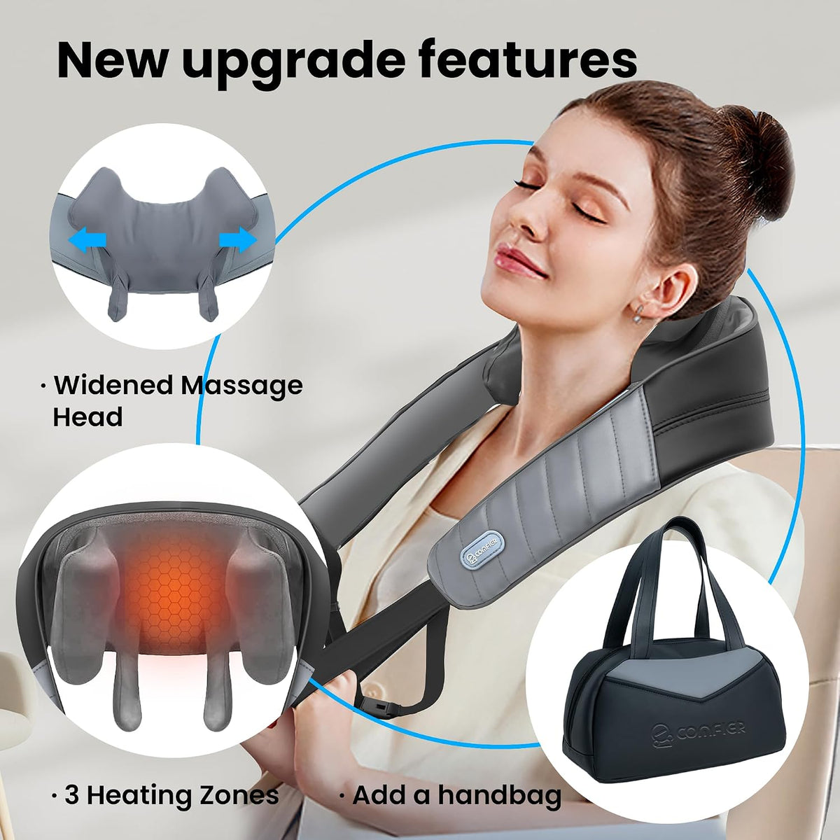 COMFIER Shiatsu Neck and Shoulder Massager with Heat,White Elephant Gifts for Adults,4D Deep Kneading Massage Pillow with Heat, Back Massager, Pillow Massage,Jet Black