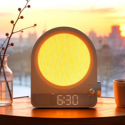 Vivilumens Gradual Sunrise Alarm Clock & White Noise Sound Machine for Better Sleep - Wood Grain Design, Wake-Up Light, Night Light, 10 Natural Sounds, Dual Alarms for Heavy Sleepers