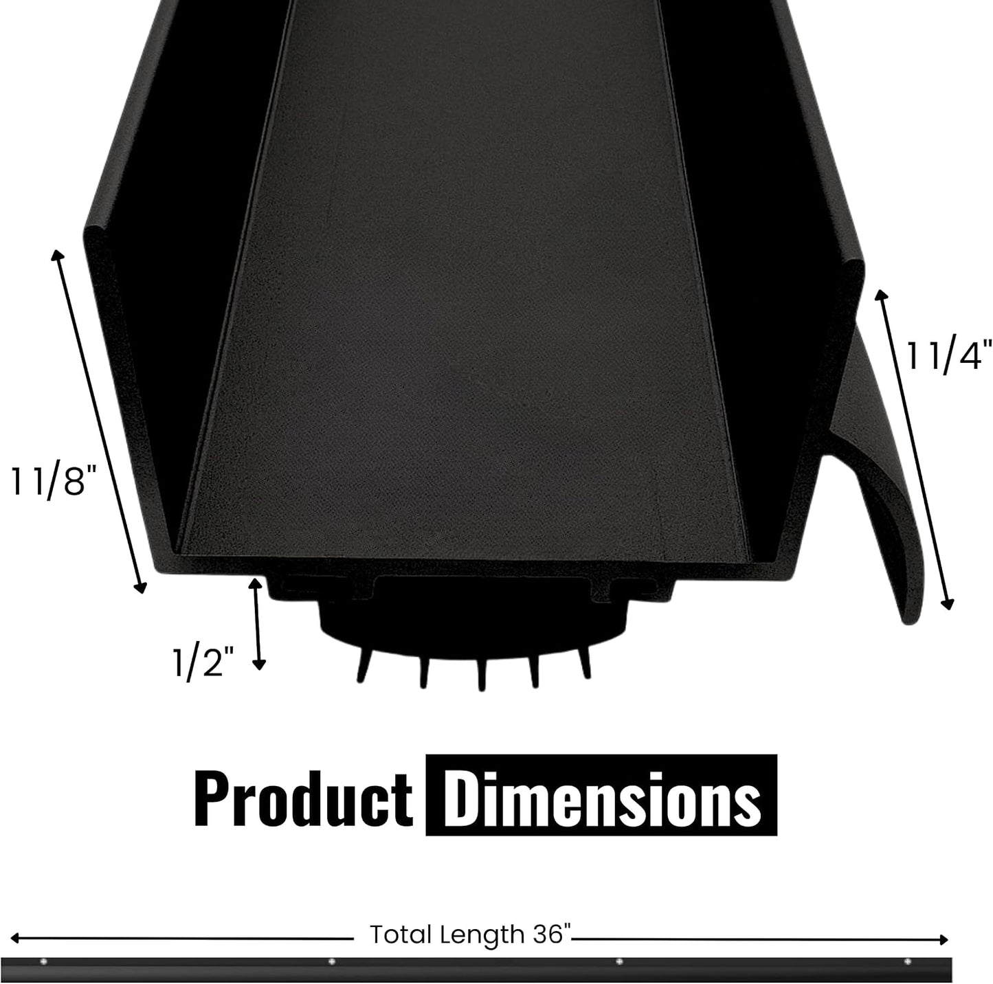 U Shaped Aluminum Door Bottom Sweep with Drip Cap, Draft Stopper for Bottom of Door, Weather Stripping Seal for Exterior and Interior Doors, 1 3/4" Width, Black (36 Inch)